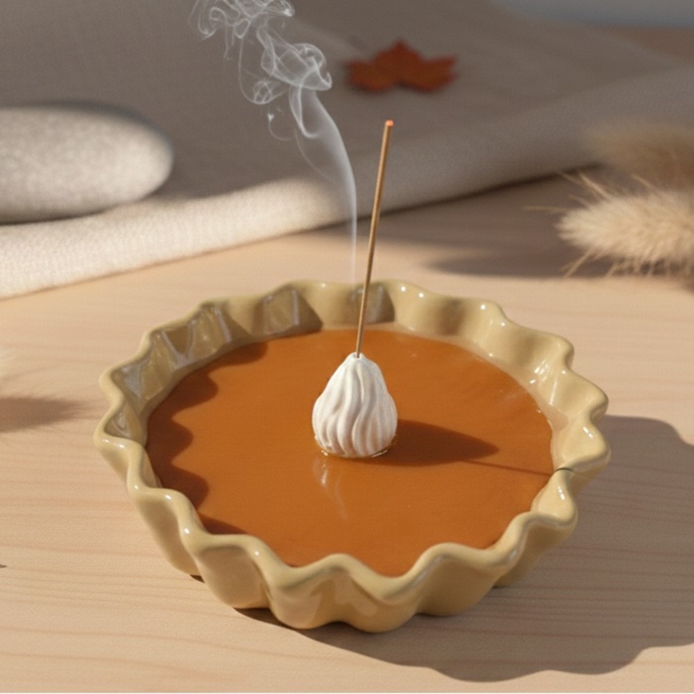 Pumpkin Pie Incense Burner Holder - Orange/Tan - Handmade